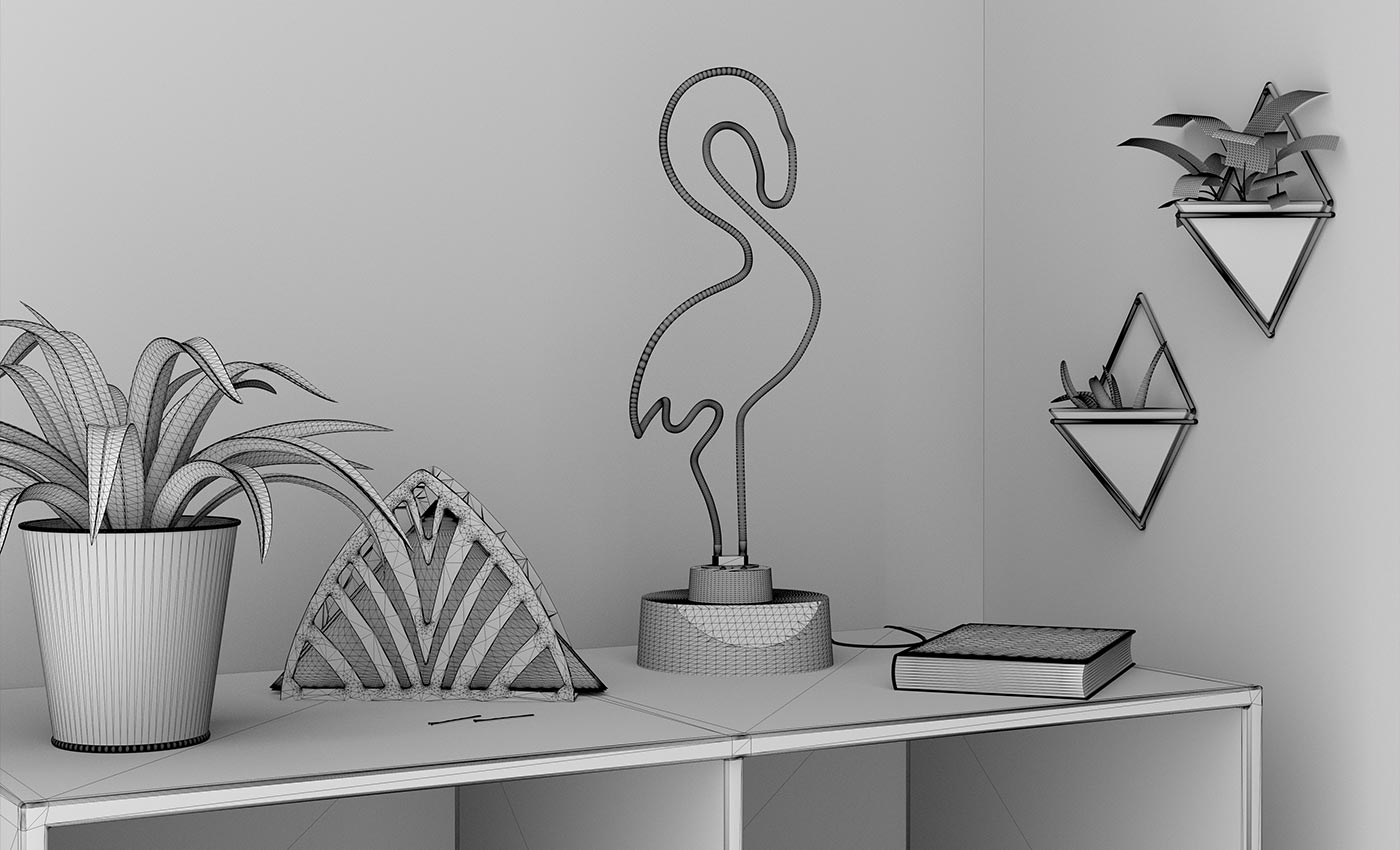 Noch nicht gerendertes Bild einer Neon Lampe in Flamingo-Form