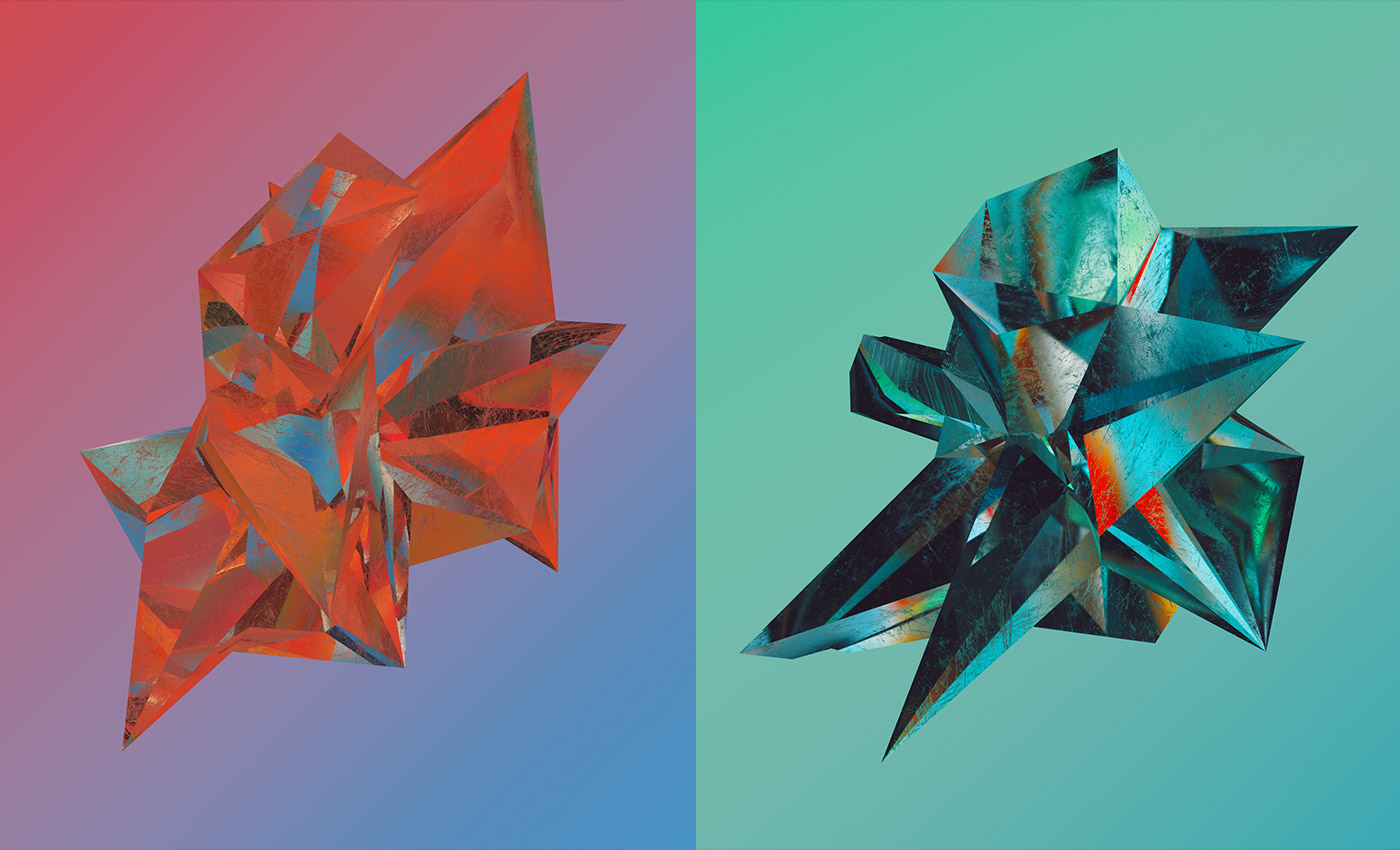 3D Rendering zweier bunter Glas-Kristalle