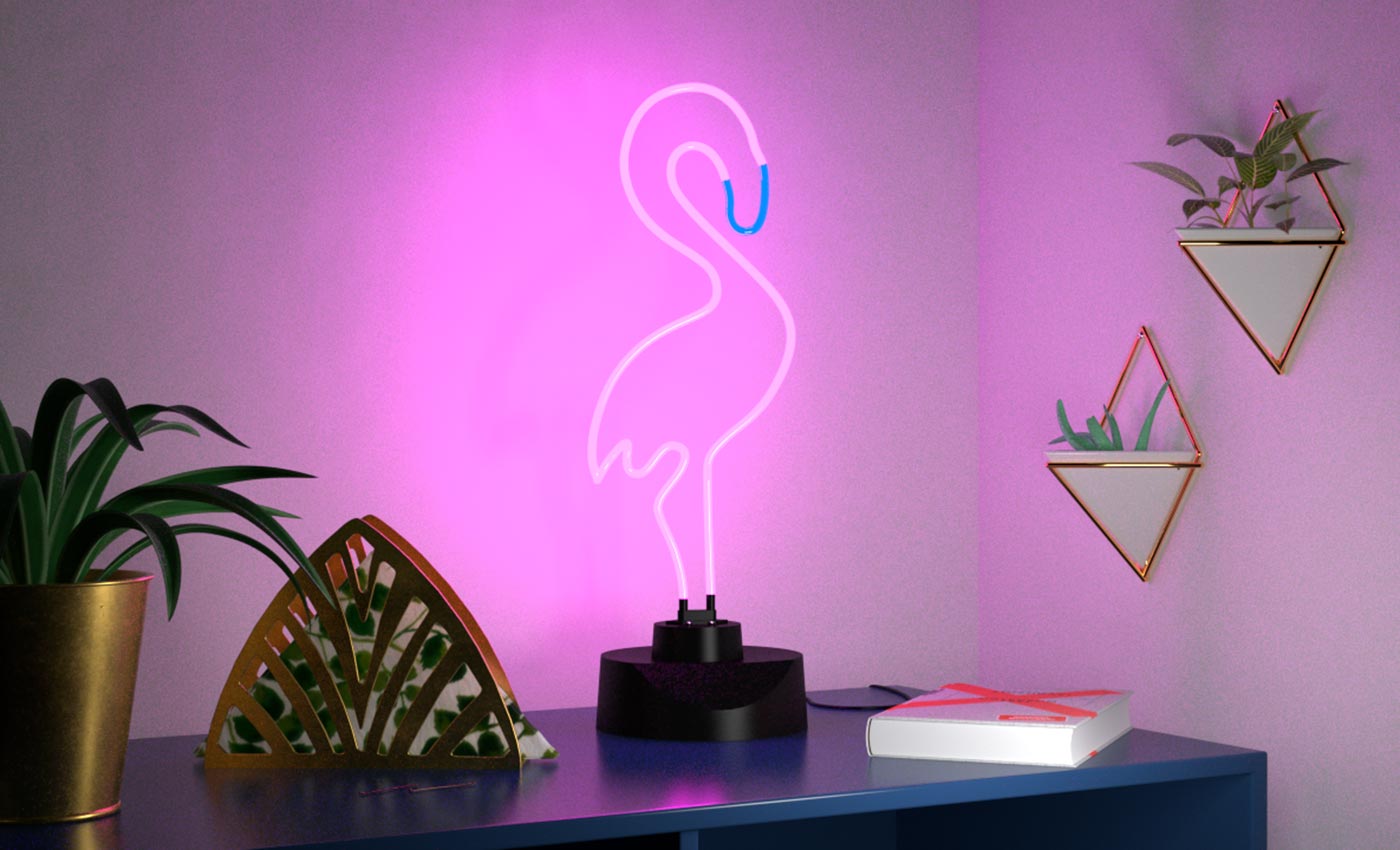 3D Rendering einer Neon-Lampe in Form eines Flamingos