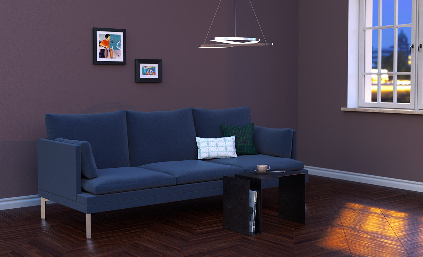 3D Rendering eines blauen Sofas