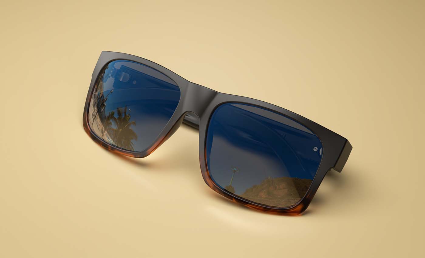 3D Rendering Sonnenbrille der Marke Madson auf gelbem Untergrund