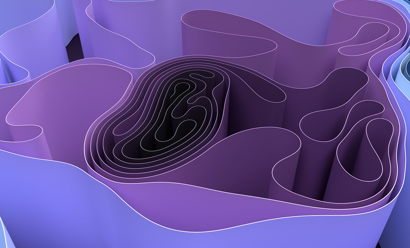 Abstraktes 3D Rendering von einem lilafarbenen Wellenmuster