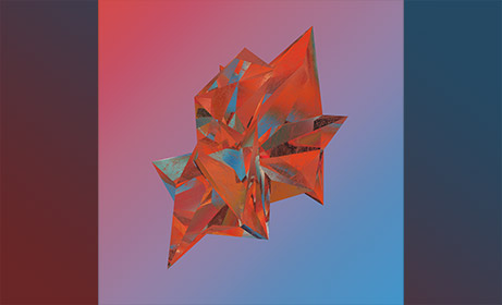 Farbenfroher Glas-Kristall in den Farben rot und blau