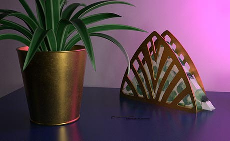 Goldener Blumentopf mit Grünlinie und goldener Serviettenhalter
