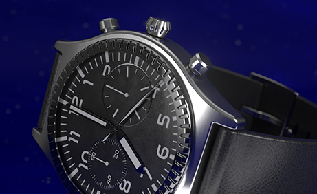 3D-Rendering einer silbernen Armbanduhr mit schwarzem Lederband